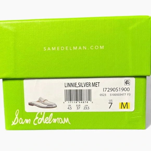 🌻NEW Sam Edelman Linnie Bit Mule Silver Leather Slip-On Loafer Mule Size 7 $150 - Picture 13 of 13